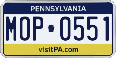 PA license plate MOP0551