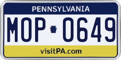 PA license plate MOP0649