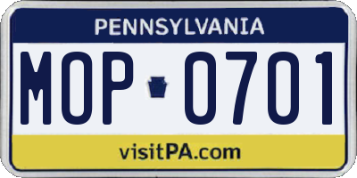 PA license plate MOP0701