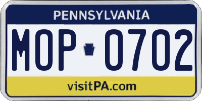 PA license plate MOP0702