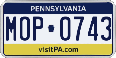 PA license plate MOP0743