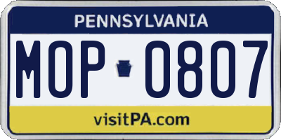 PA license plate MOP0807