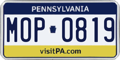 PA license plate MOP0819