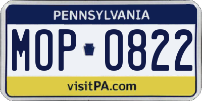 PA license plate MOP0822