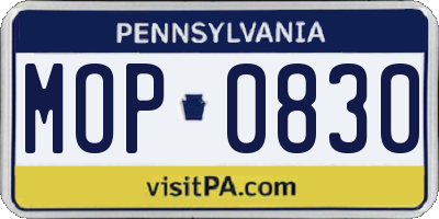PA license plate MOP0830