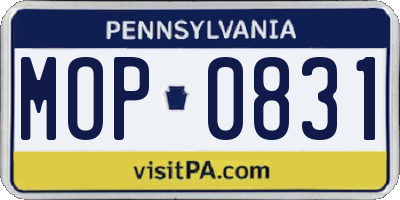 PA license plate MOP0831