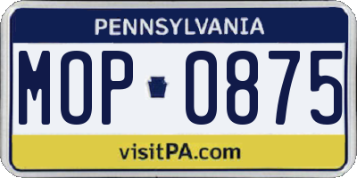 PA license plate MOP0875