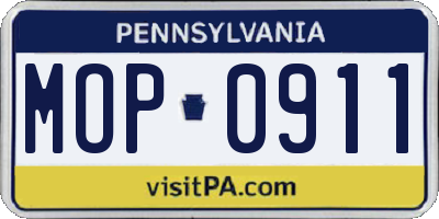 PA license plate MOP0911
