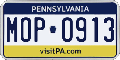 PA license plate MOP0913