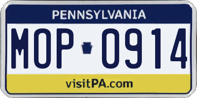 PA license plate MOP0914