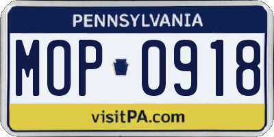 PA license plate MOP0918
