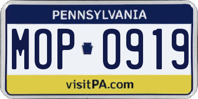 PA license plate MOP0919