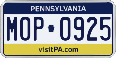 PA license plate MOP0925