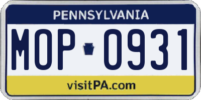 PA license plate MOP0931