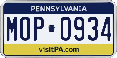 PA license plate MOP0934
