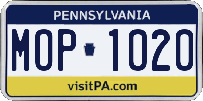 PA license plate MOP1020