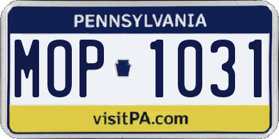 PA license plate MOP1031