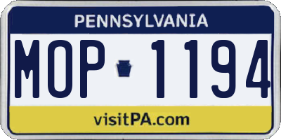 PA license plate MOP1194