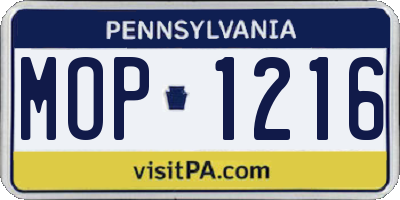PA license plate MOP1216