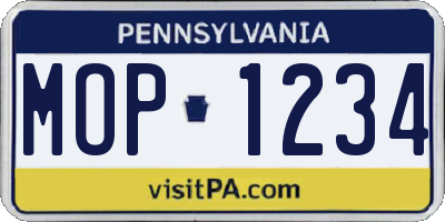 PA license plate MOP1234