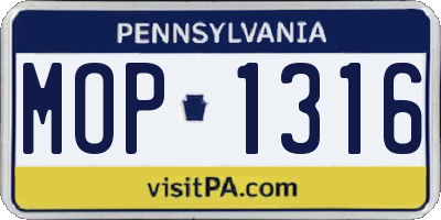 PA license plate MOP1316