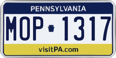 PA license plate MOP1317