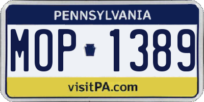 PA license plate MOP1389