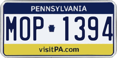 PA license plate MOP1394
