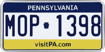 PA license plate MOP1398