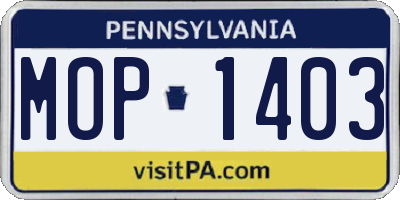 PA license plate MOP1403