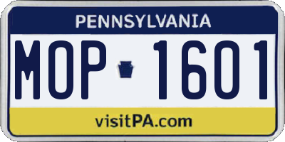 PA license plate MOP1601