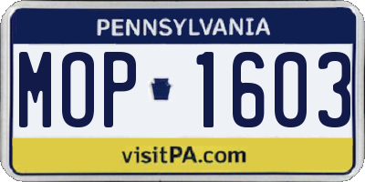 PA license plate MOP1603