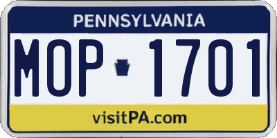 PA license plate MOP1701