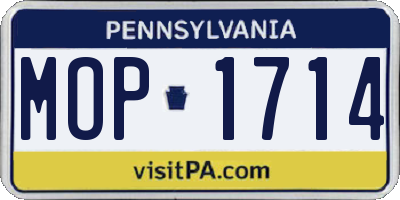 PA license plate MOP1714
