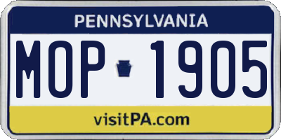 PA license plate MOP1905