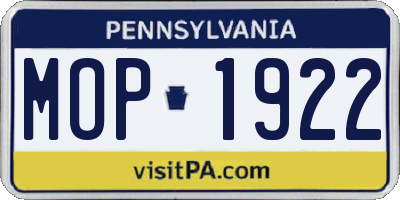 PA license plate MOP1922
