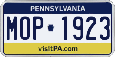PA license plate MOP1923