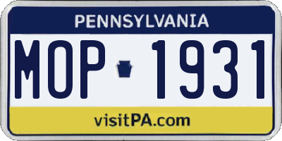 PA license plate MOP1931