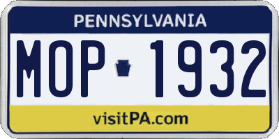 PA license plate MOP1932