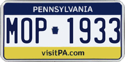 PA license plate MOP1933
