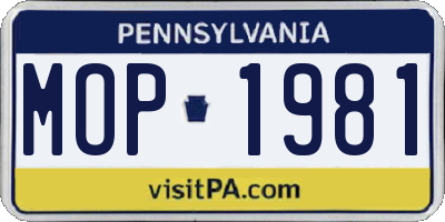 PA license plate MOP1981
