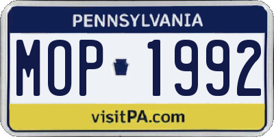 PA license plate MOP1992