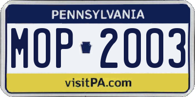 PA license plate MOP2003