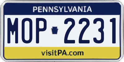 PA license plate MOP2231