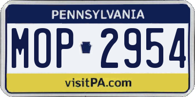 PA license plate MOP2954