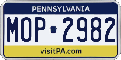 PA license plate MOP2982