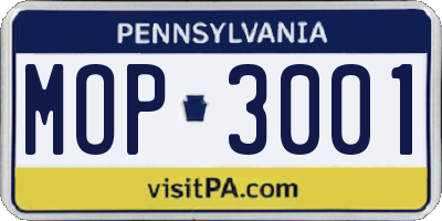 PA license plate MOP3001