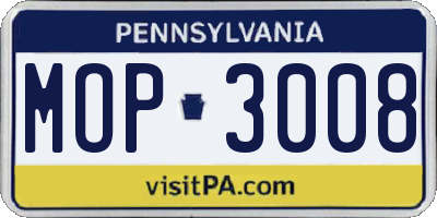 PA license plate MOP3008