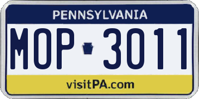 PA license plate MOP3011