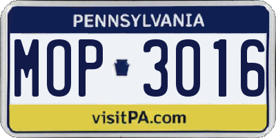 PA license plate MOP3016